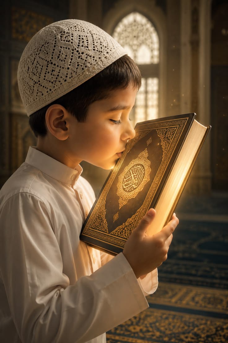 Child learning Quran online